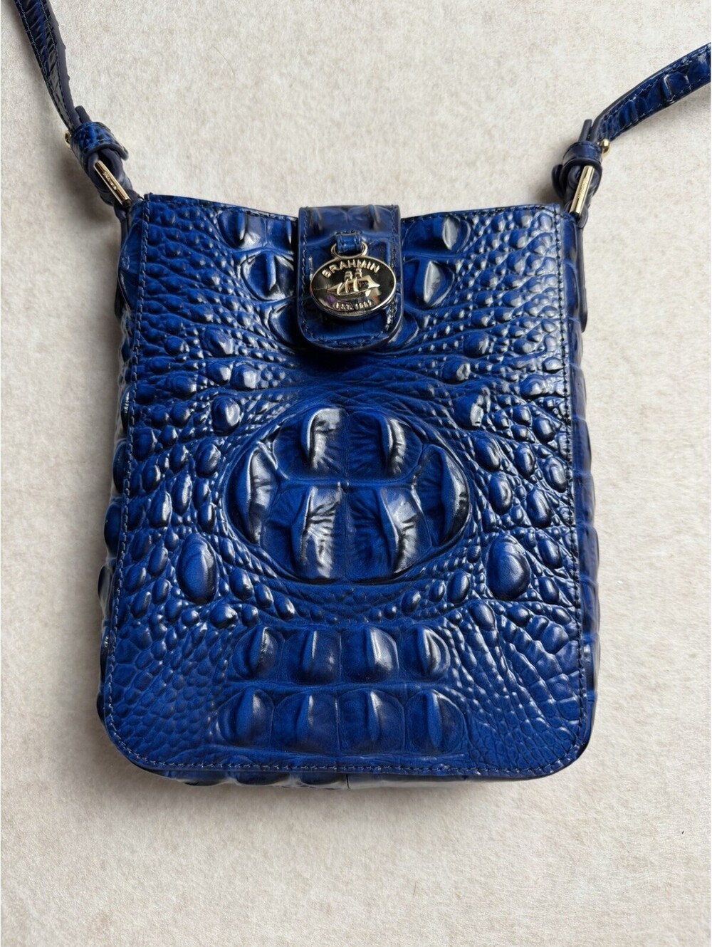 Brahmin Marley Crossbody Bag Cobalt Blue Croc Embossed Leather Purse Handbag